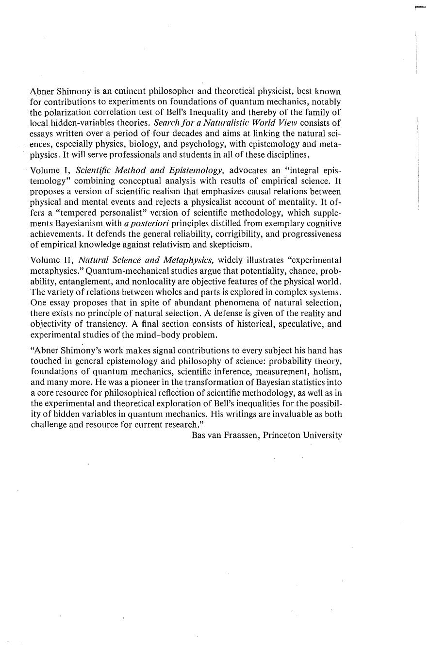 Search for a naturalistic world view vol.2 - Natural science and metaphysics by Abner Shimony