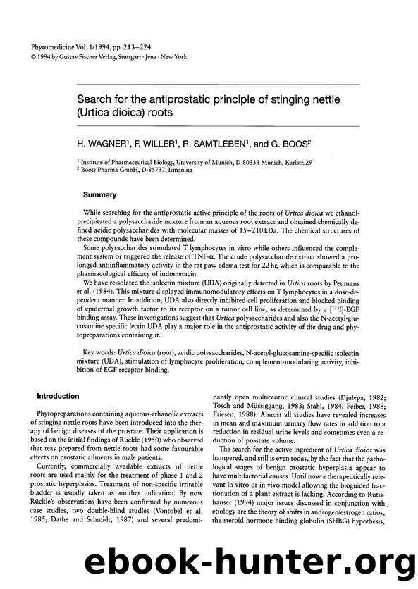 Search for the antiprostatic principle of stinging nettle (Urtica dioica) roots by H. Wagner & F. Willer & R. Samtleben & G. Boos