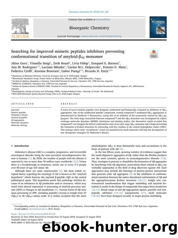Searching for improved mimetic peptides inhibitors preventing conformational transition of amyloid-Î²42 monomer by unknow
