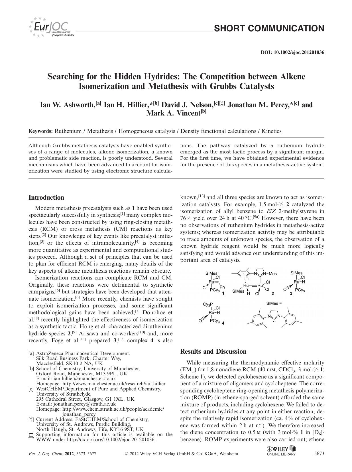 Searching for the Hidden Hydrides: The Competition between Alkene Isomerization and Metathesis with Grubbs Catalysts by Unknown