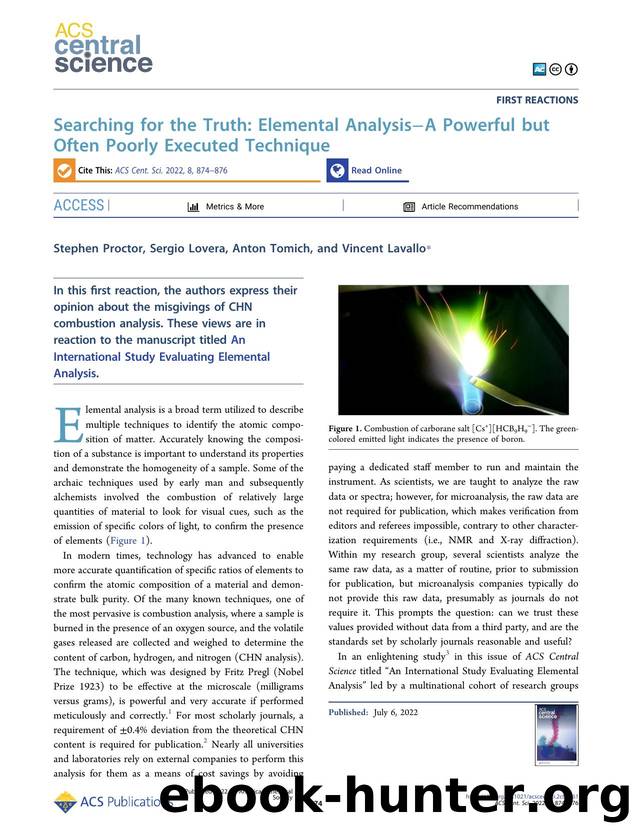 Searching for the Truth: Elemental AnalysisâA Powerful but Often Poorly Executed Technique by Stephen Proctor & Sergio Lovera & Anton Tomich & Vincent Lavallo (ORCID: g/0000-0001-8945-3038)