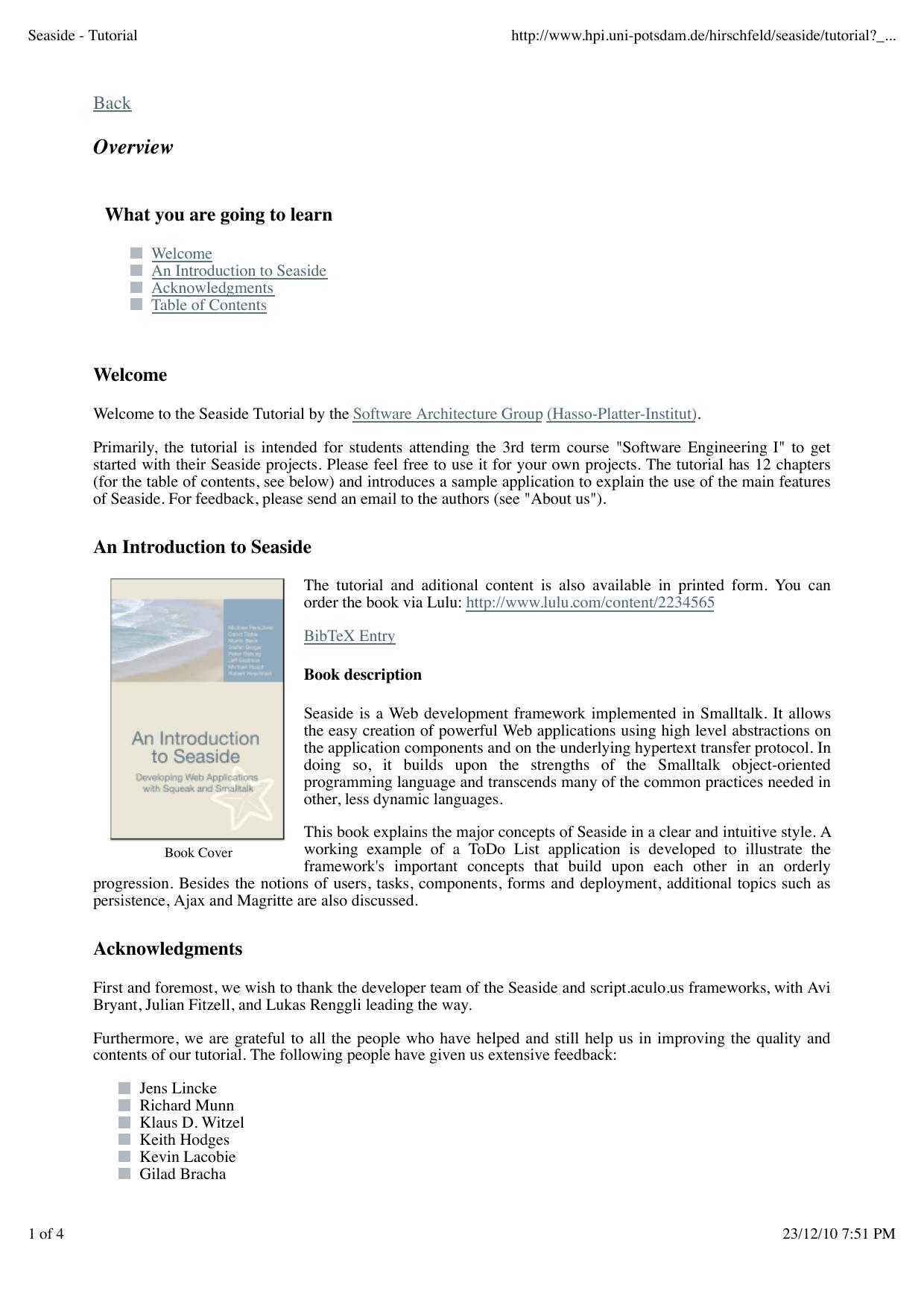 Seaside Tutorial by Software Architecture Group (Hasso-Platter-Institut)