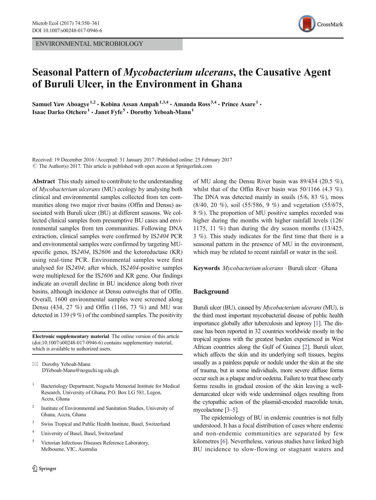 Seasonal Pattern of Mycobacterium ulcerans, the Causative Agent of Buruli Ulcer, in the Environment in Ghana by unknow