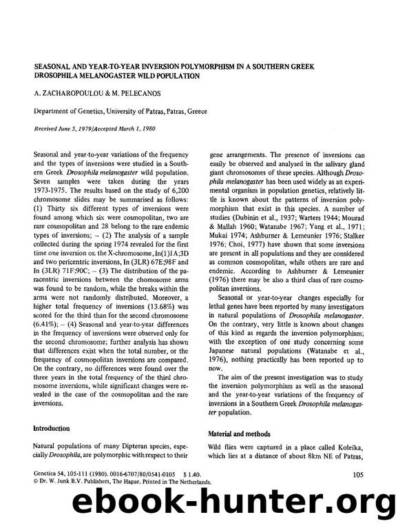 Seasonal and year-to-year inversion polymorphism in a Southern Greek drosophila melanogaster wild population by Unknown