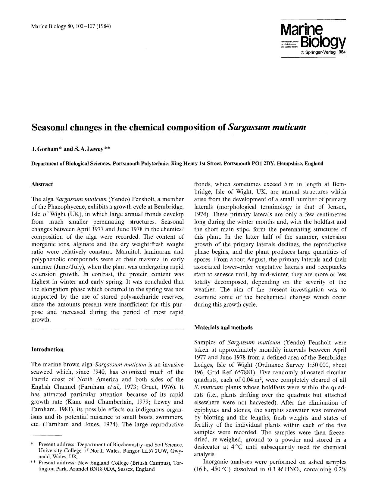 Seasonal changes in the chemical composition of <Emphasis Type="Italic">Sargassum muticum<Emphasis> by Unknown