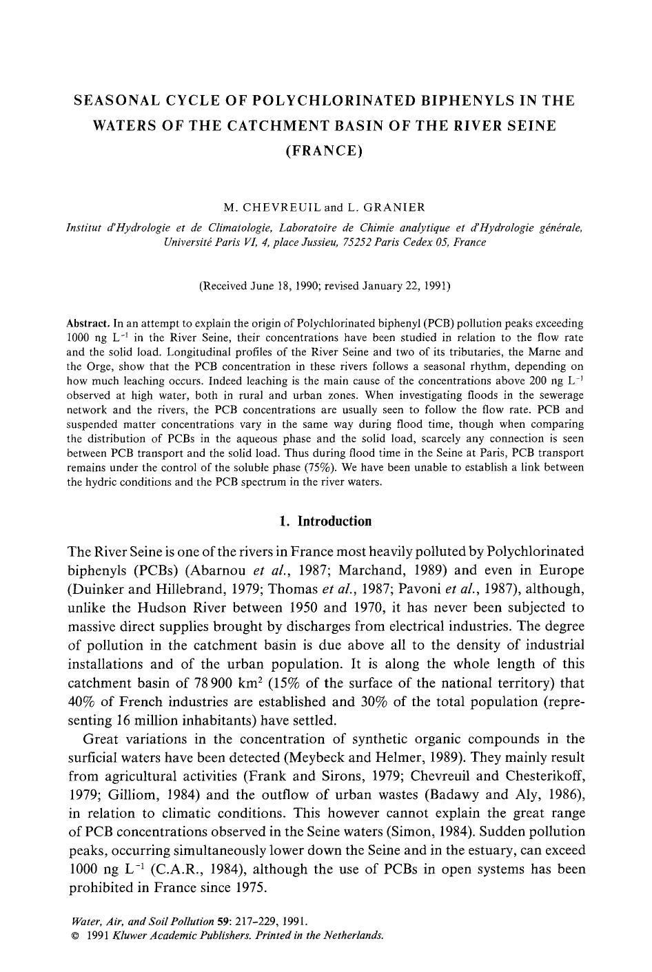 Seasonal cycle of polychlorinated biphenyls in the waters of the catchment basin of the river seine (France) by Unknown
