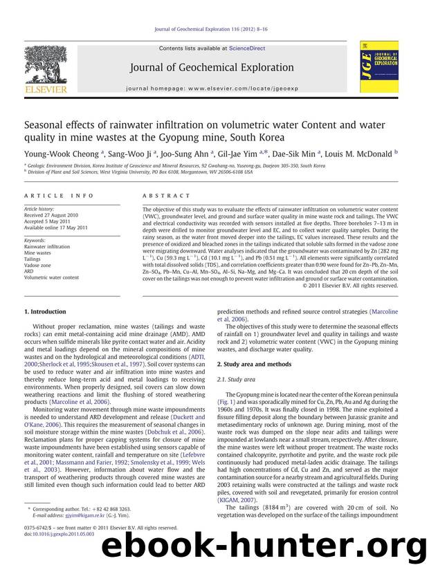 Seasonal effects of rainwater infiltration on volumetric water Content and water quality in mine wastes at the Gyopung mine, South Korea by Young-Wook Cheong & Sang-Woo Ji & Joo-Sung Ahn & Gil-Jae Yim & Dae-Sik Min & Louis M. McDonald