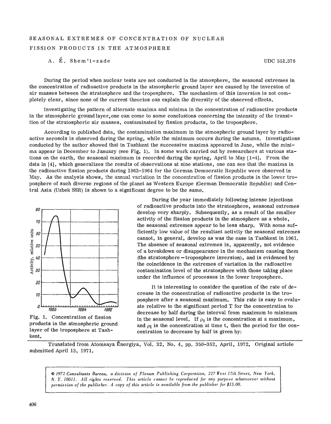 Seasonal extremes of concentration of nuclear fission products in the atmosphere by Unknown