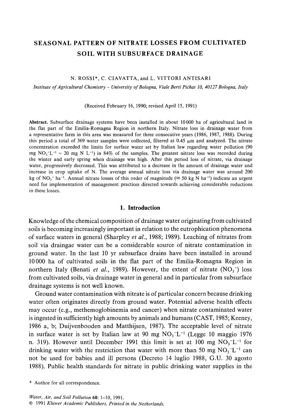 Seasonal pattern of nitrate losses from cultivated soil with subsurface drainage by Unknown