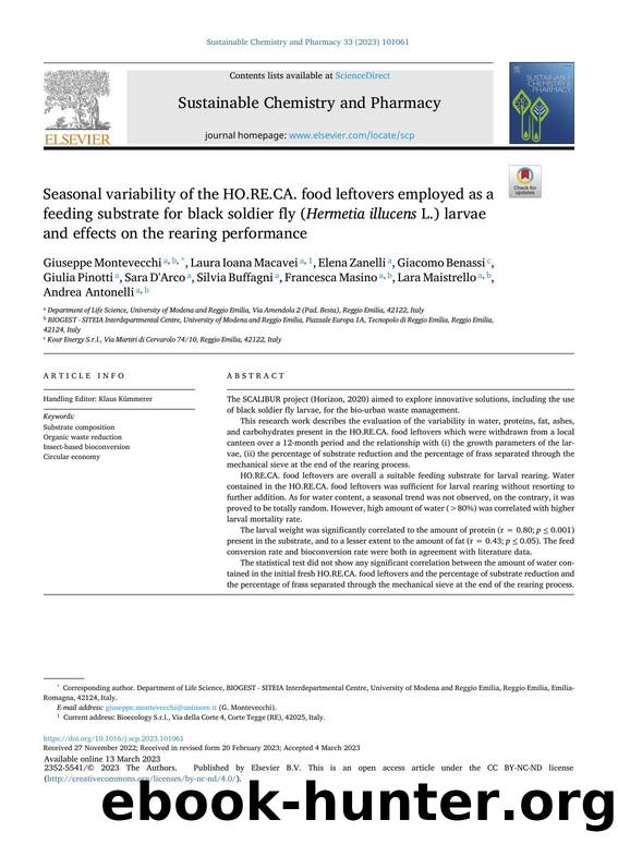Seasonal variability of the HO.RE.CA. food leftovers employed as a feeding substrate for black soldier fly ( Hermetia illucens L.) larvae and effects on the rearing performance by Giuseppe Montevecchi