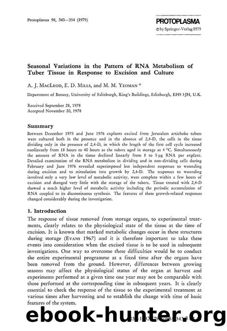 Seasonal variations in the pattern of RNA metabolism of tuber tissue in response to excision and culture by Unknown