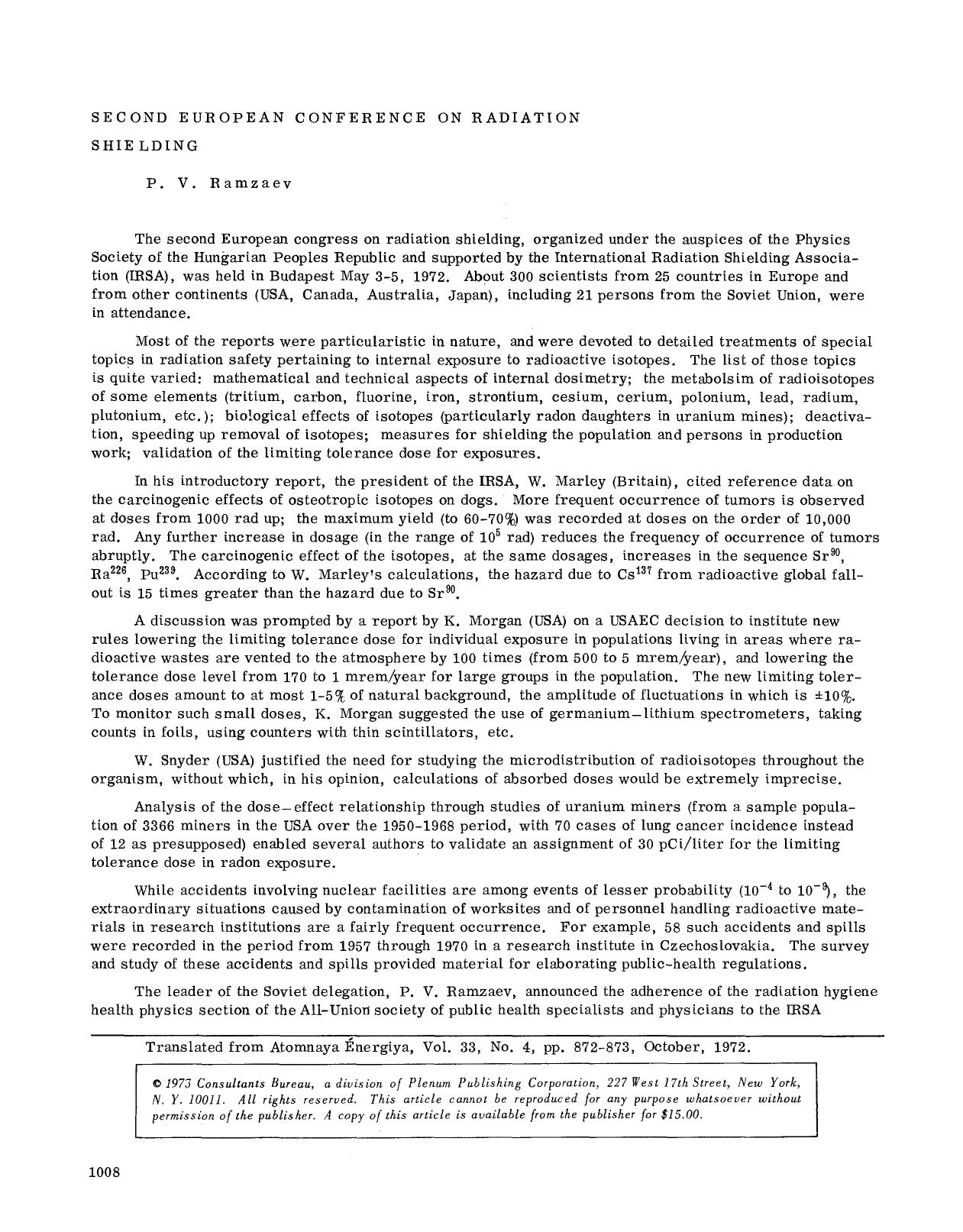 Second European Conference on Radiation Shielding by Unknown