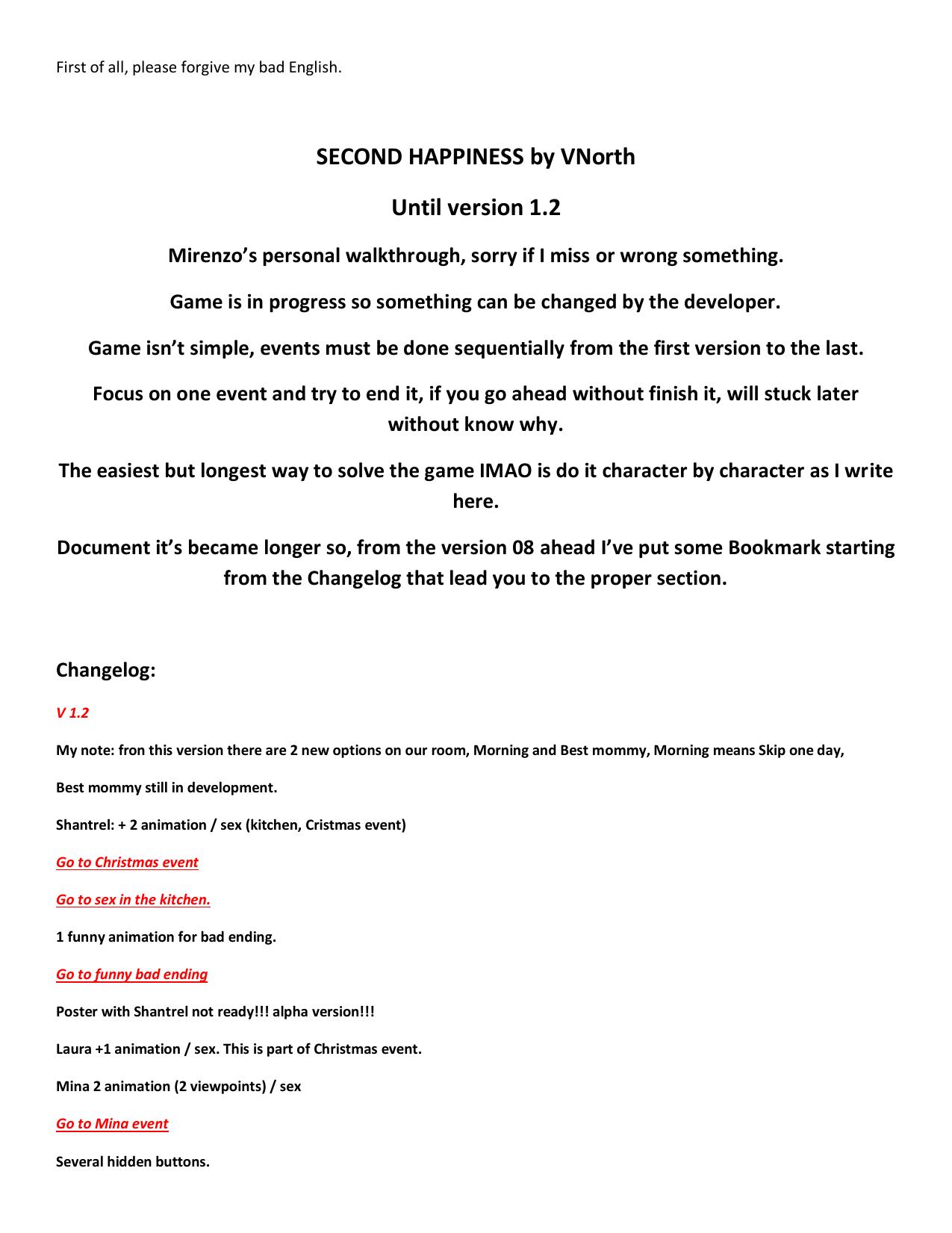 Second Happiness Walkthrough 1.2 by Renzo