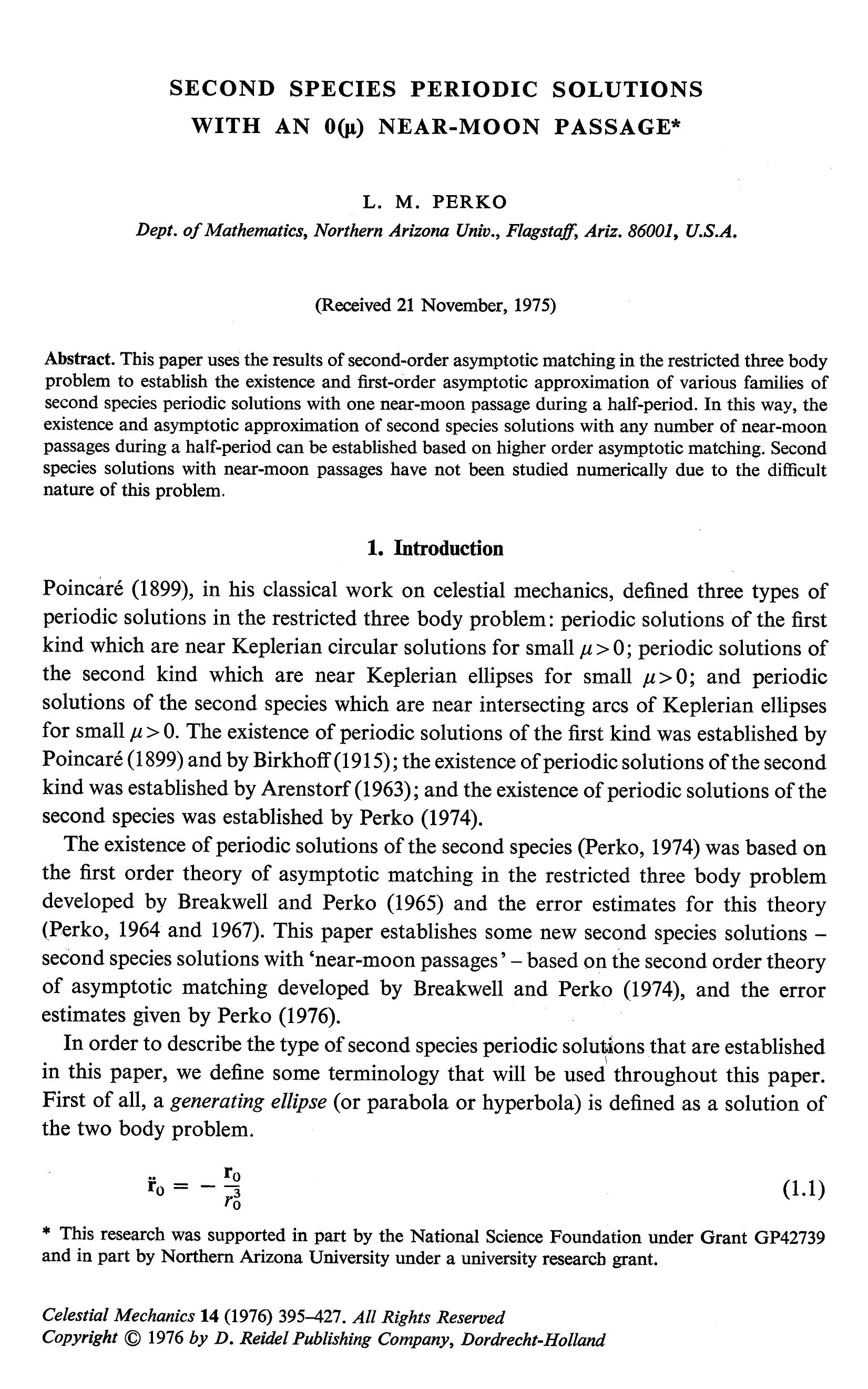 Second species periodic solutions with an 0(&#x03BC;) near-moon passage by Unknown