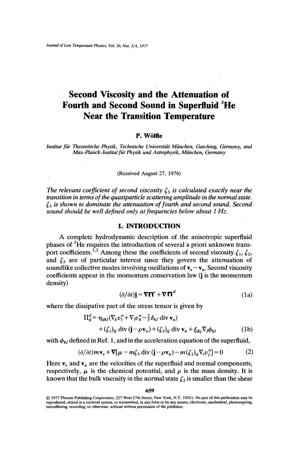Second viscosity and the attenuation of fourth and second sound in superfluid <Superscript>3 <Superscript>He near the transition temperature by Unknown