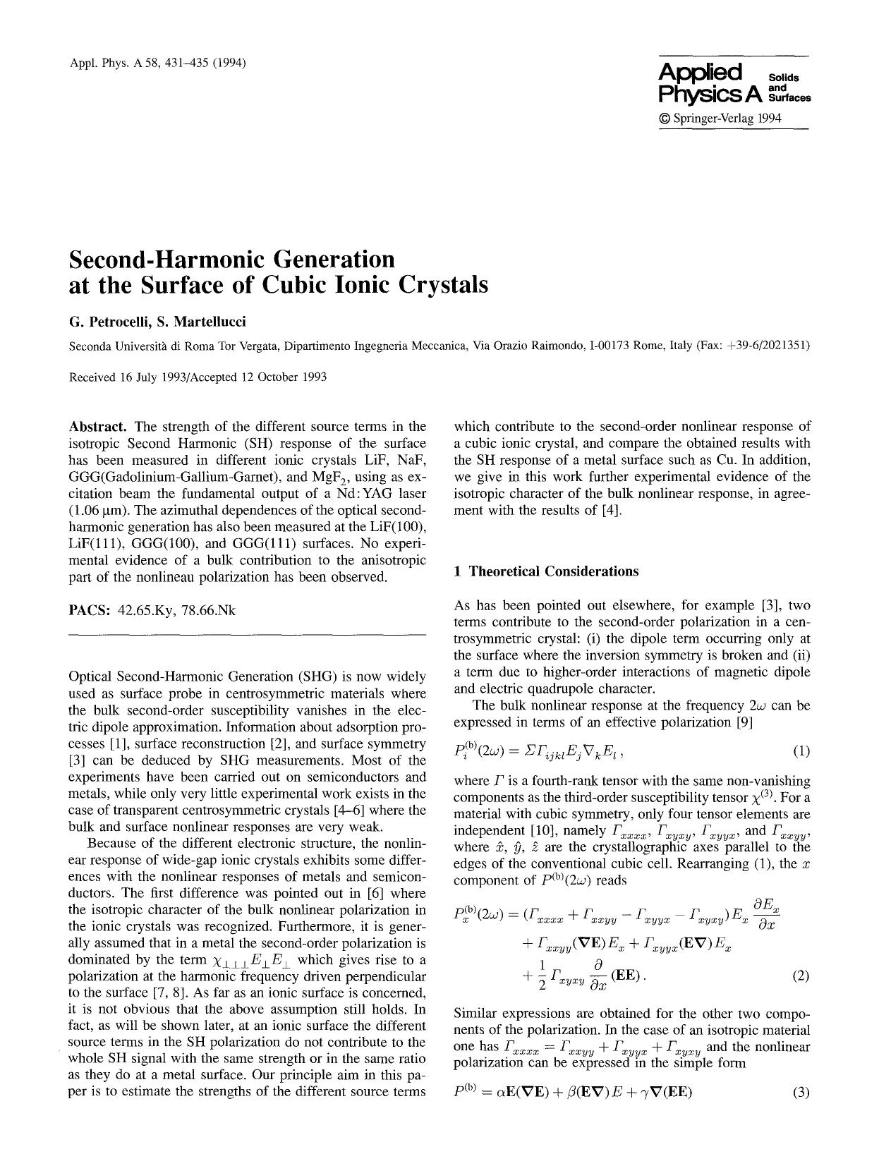Second-harmonic generation at the surface of cubic ionic crystals by Unknown