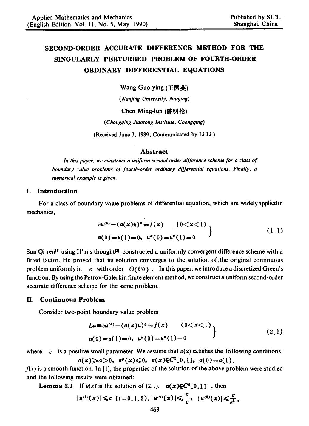 Second-order accurate difference method for the singularly perturbed problem of fourth-order ordinary differential equations by Unknown