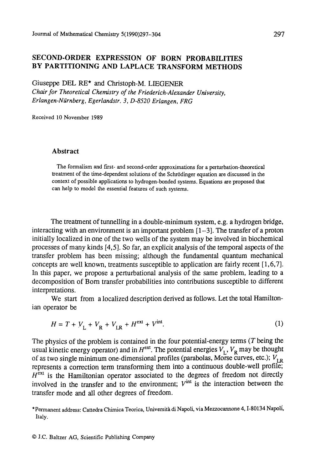 Second-order expression of born probabilities by partitioning and laplace transform methods by Unknown