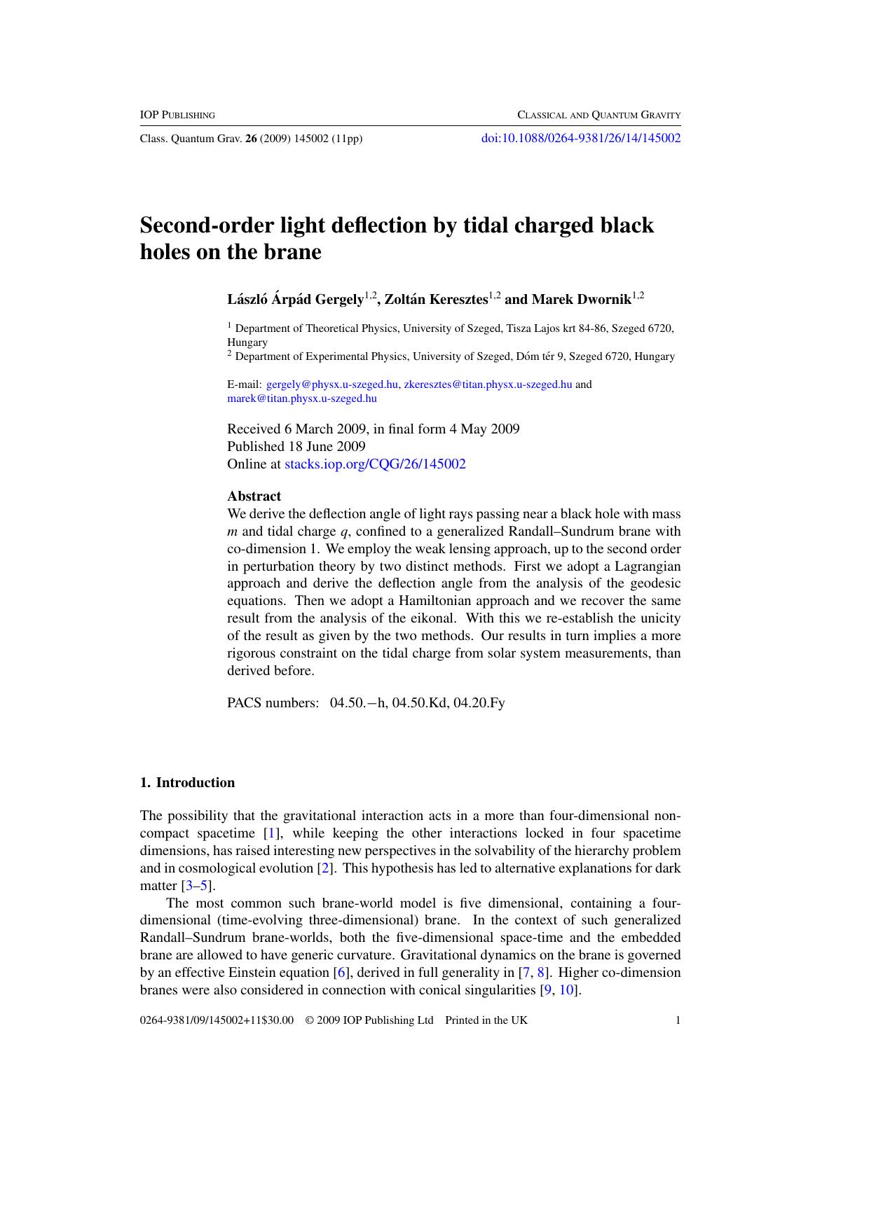 Second-order light deflection by tidal charged black holes on the brane by L ¡rp·d Gergely et al