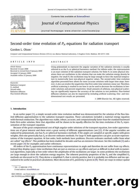 Second-order time evolution of PN equations for radiation transport by Gordon L. Olson