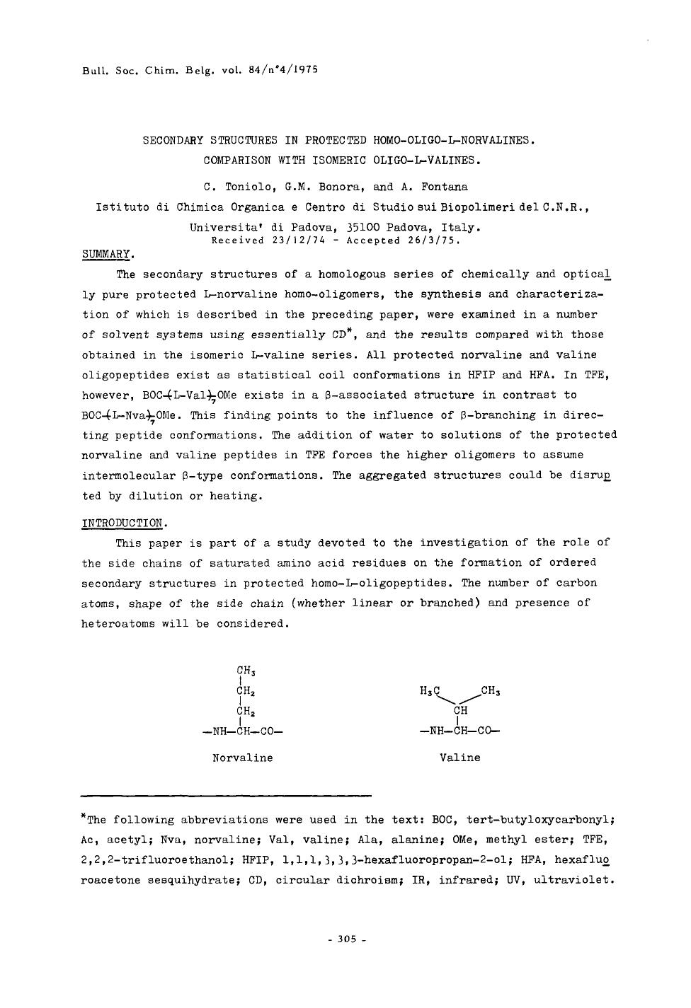 Secondary Structures in Protected HomoOligoLNorvalines. Comparison with Isomeric OligoLValines by Unknown
