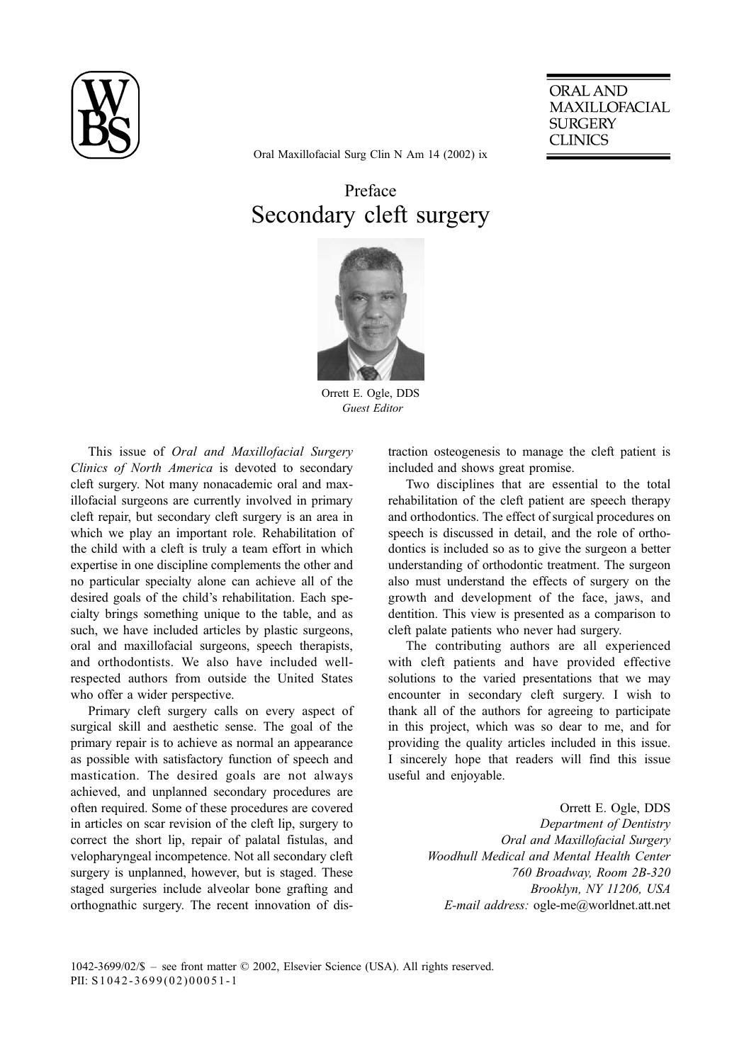 Secondary cleft surgery by Orrett E. Ogle
