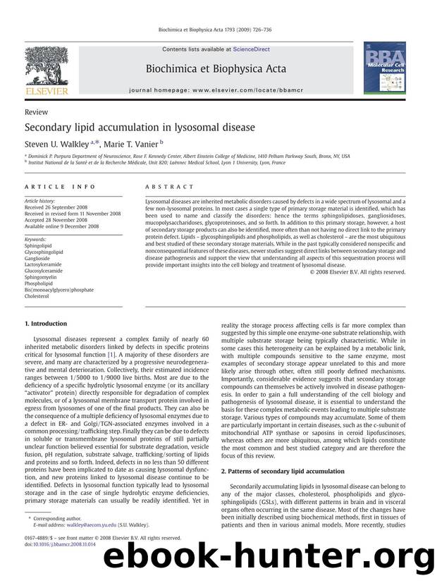 Secondary lipid accumulation in lysosomal disease by Steven U. Walkley; Marie T. Vanier