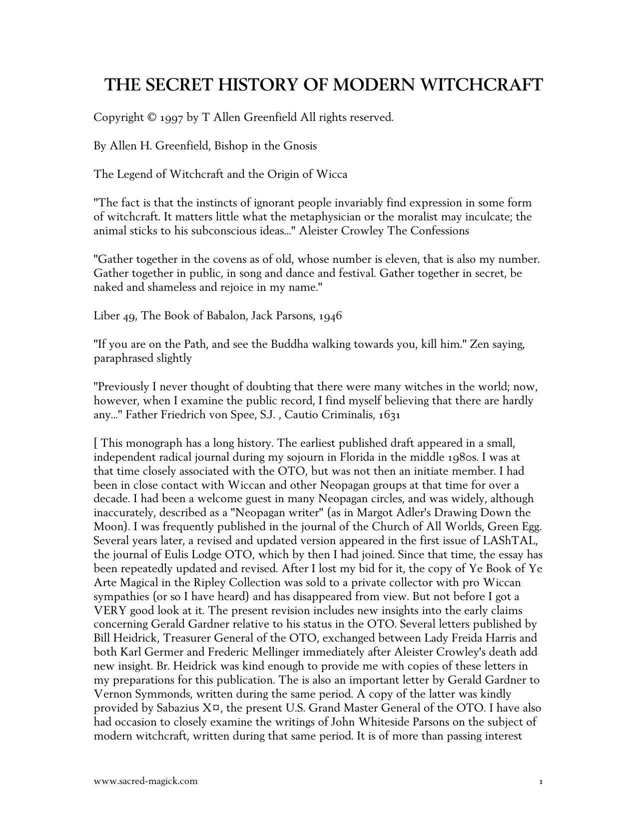 Secret History of Modern Witchcraft by www.sacred-magick.com