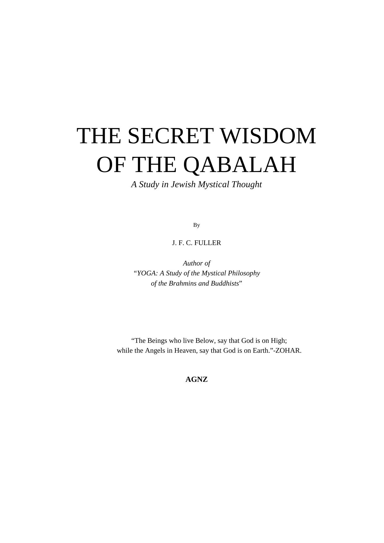 Secret Wisdom of Qabalah: A Study in Jewish Mystical Thought by J. F. C. Fuller