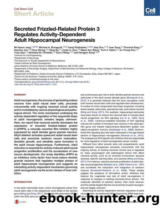Secreted Frizzled-Related Protein 3 Regulates Activity-Dependent Adult Hippocampal Neurogenesis by unknow