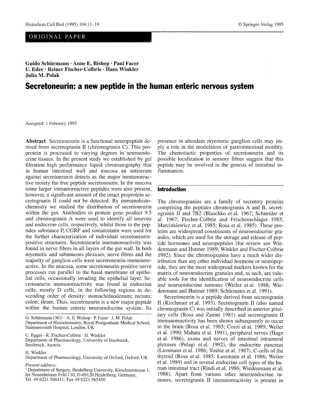 Secretoneurin: A new peptide in the human enteric nervous system by Unknown