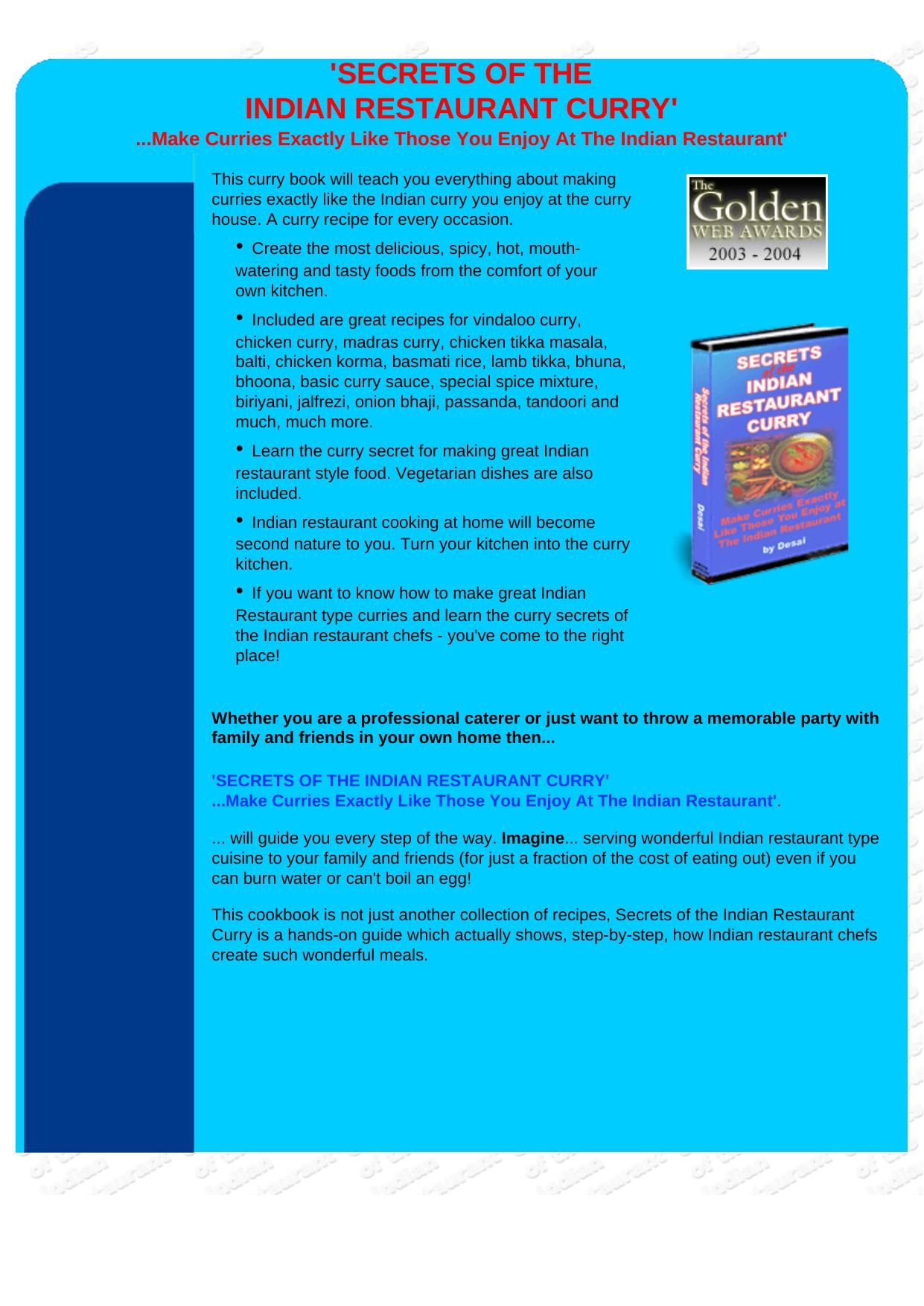 Secrets Of The Indian Restaurant Curry. by Best of Kuszter's Collection