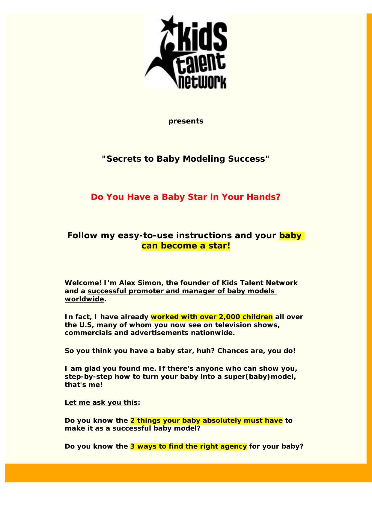 Secrets To Baby Modeling Success. by Best of Kuszter's Collection
