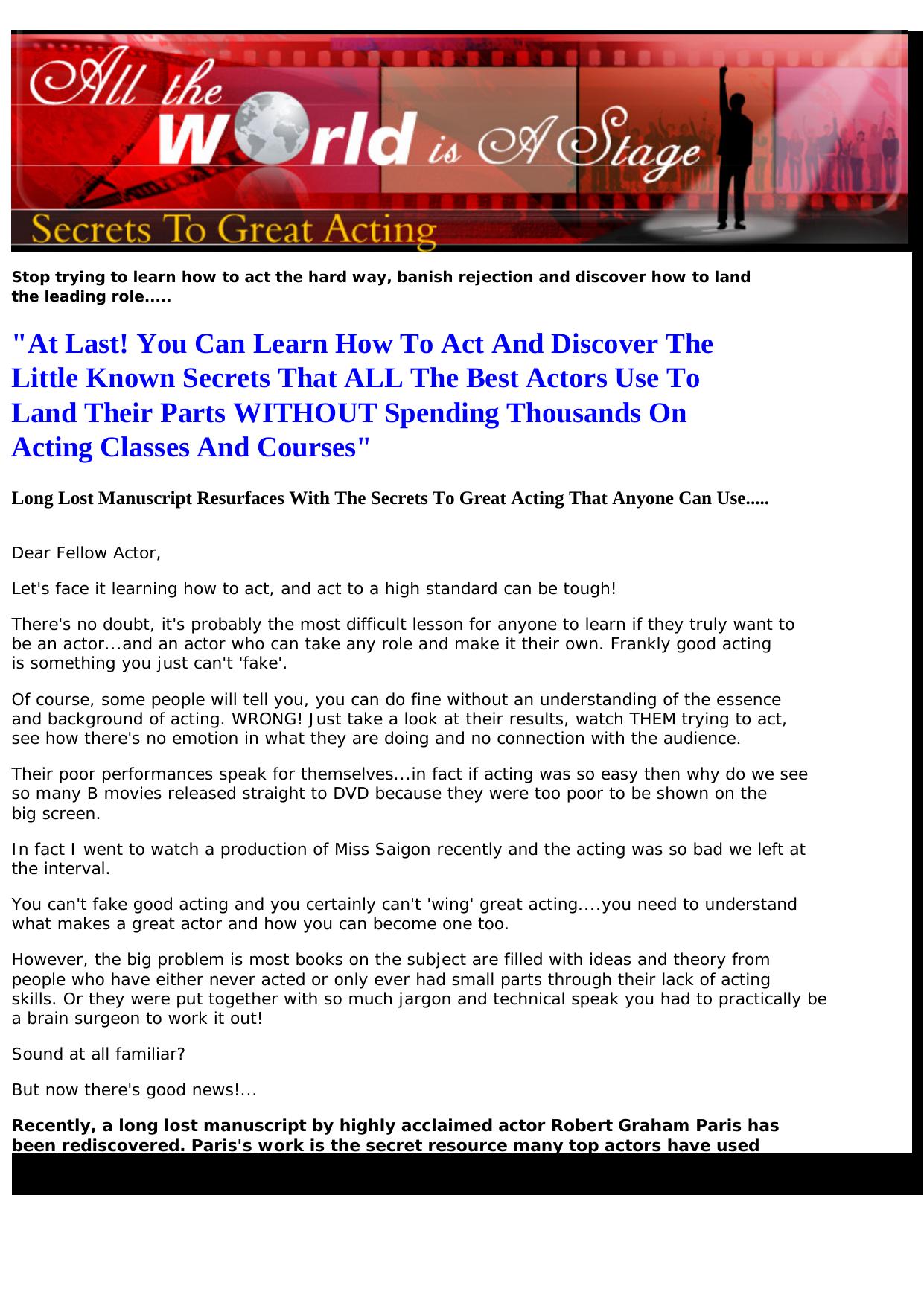 Secrets To Great Acting. by Best of Kuszter's Collection