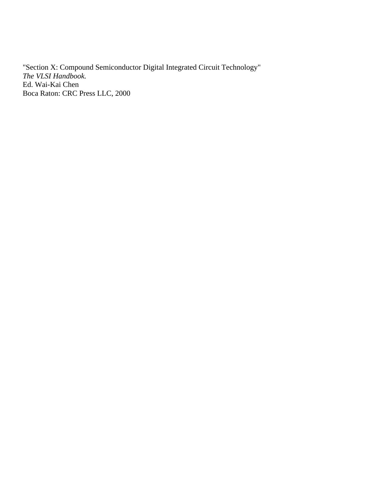 Section 10 - Compound Semiconductor Digital Integrated Circuit Technology by Long S.I