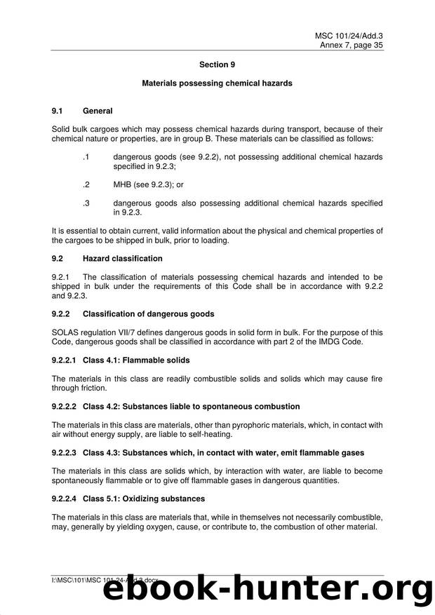 Section 9 - Materials Possessing Chemical Hazards by Redistributed by Regs4ships Ltd