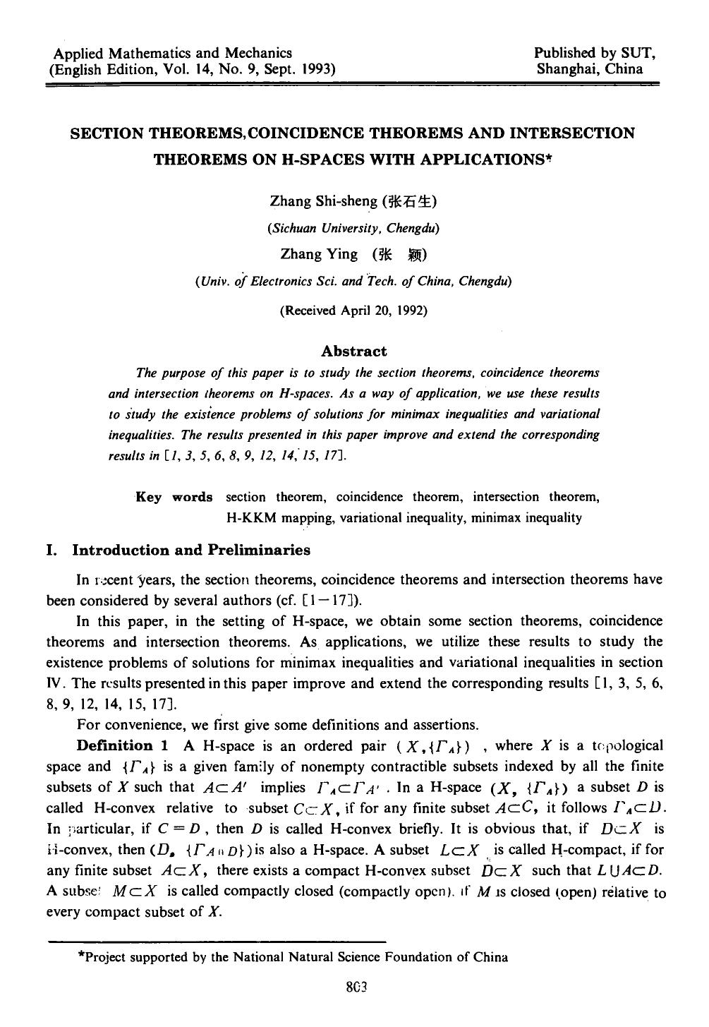 Section theorems, coincidence theorems and intersection theorems on H-spaces with applications by Unknown