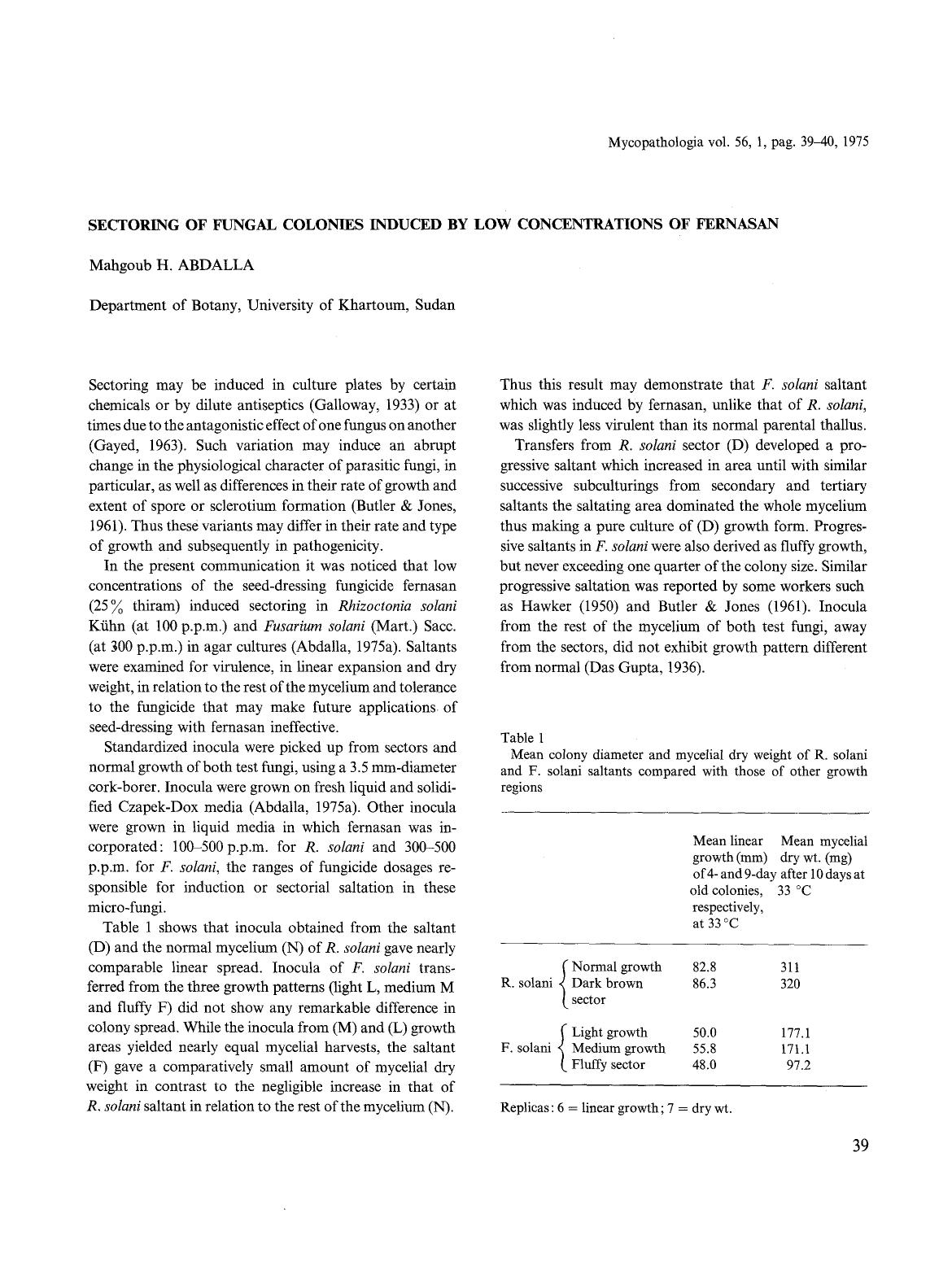 Sectoring of fungal colonies induced by low concentrations of fernasan by Unknown