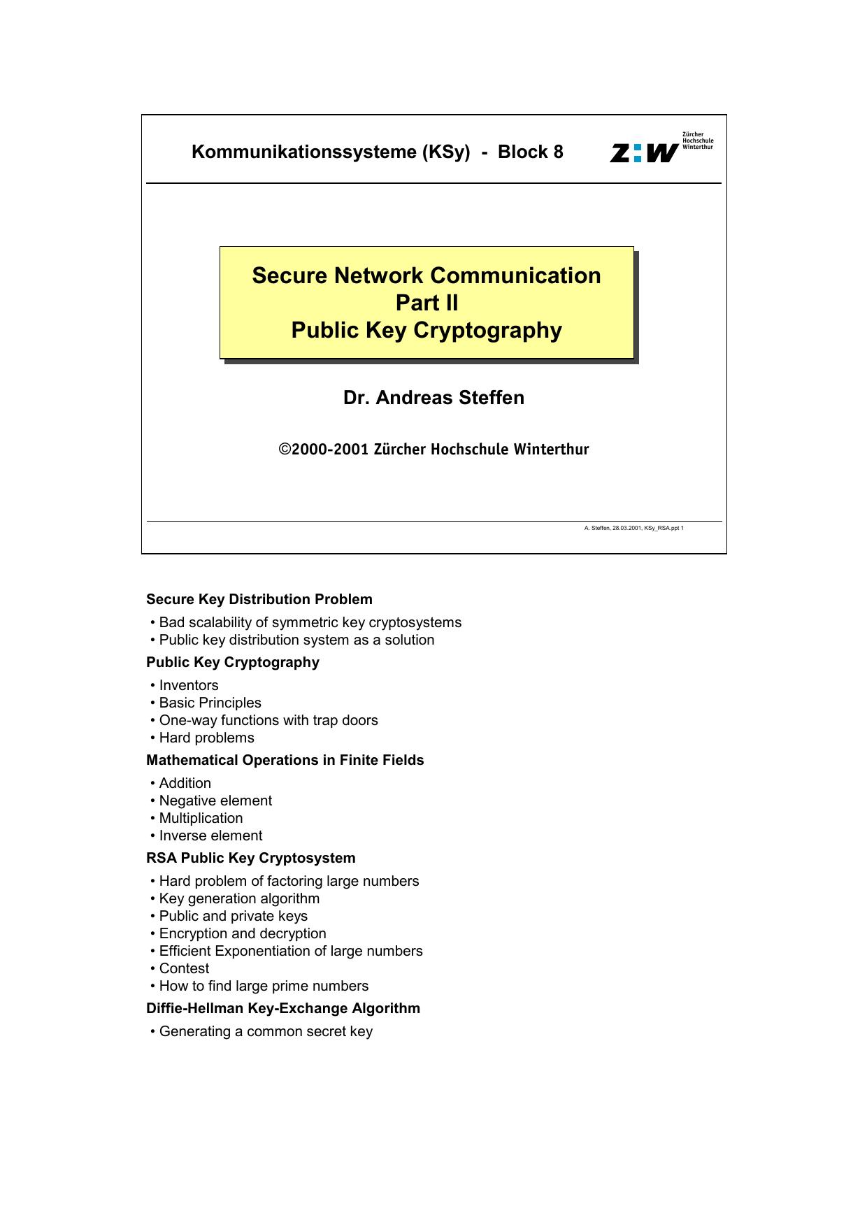Secure Network Communication Public Key Cryptography by Unknown
