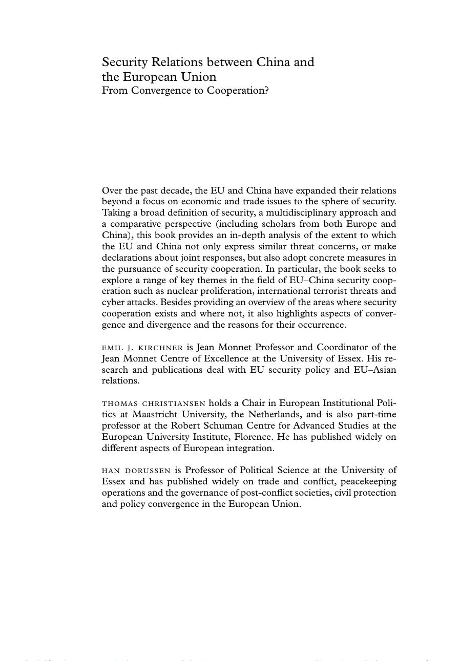 Security Relations between China and the European Union by Emil J. Kirchner; Thomas Christiansen; Han Dorussen