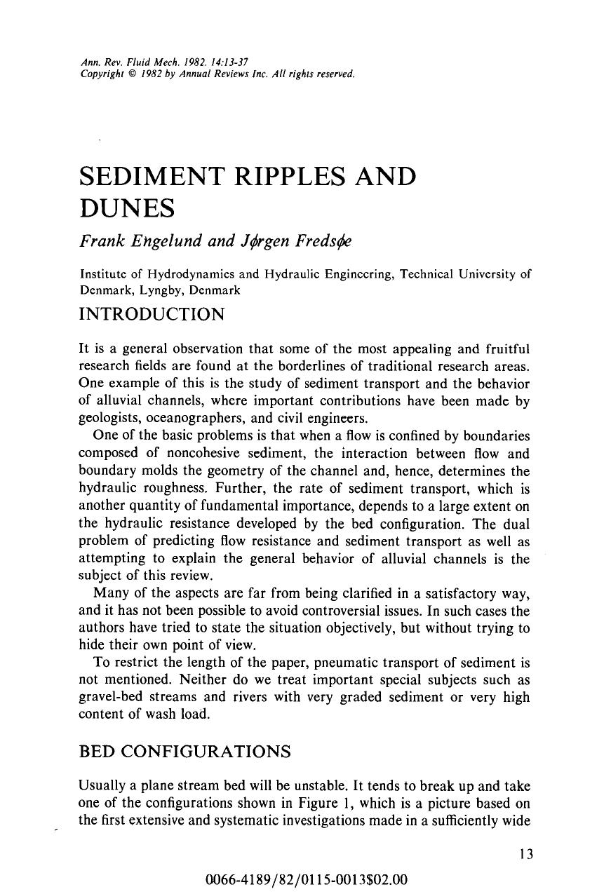 Sediment Ripples and Dunes by F Engelund and J Fredsoe