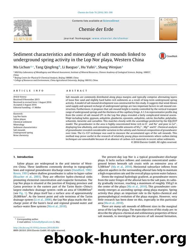 Sediment characteristics and mineralogy of salt mounds linked to underground spring activity in the Lop Nor playa, Western China by Ma Lichun & Tang Qingfeng & Li Baoguo & Hu Yufei & Shang Wenjun