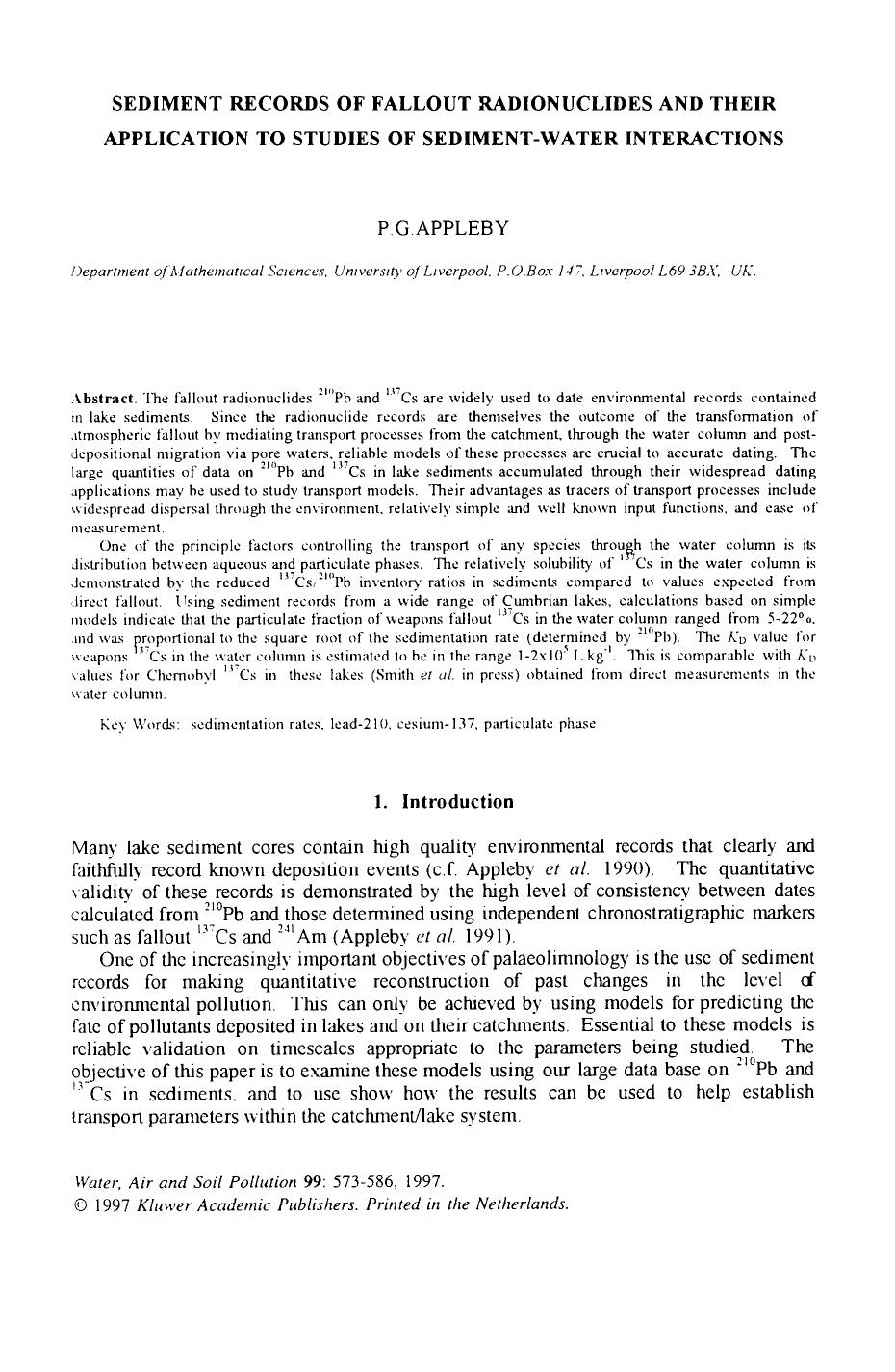 Sediment records of fallout radionuclides and their application to studies of sediment-water interactions by Unknown