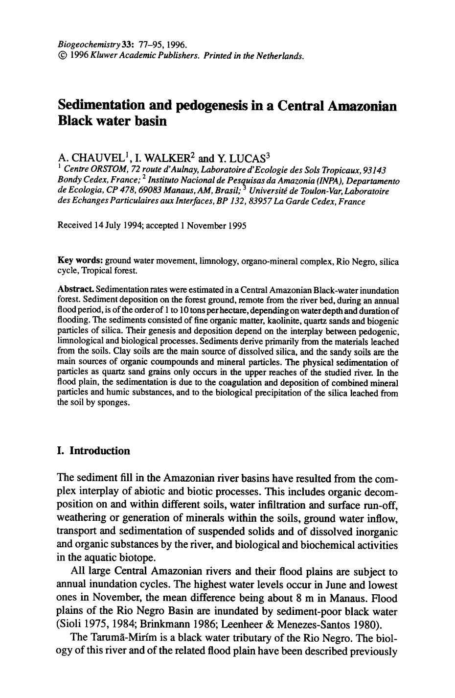 Sedimentation and pedogenesis in a Central Amazonian Black water basin by Unknown