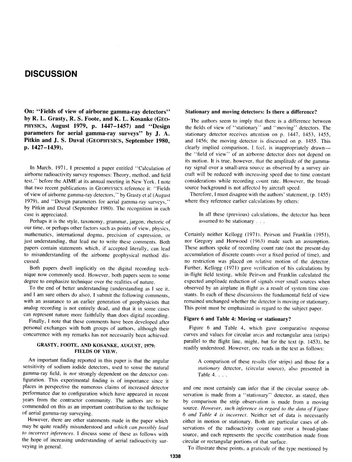 See erratum. Volume 48, Issue 1, Page 119.Fields of view of airborne gamma-ray detectors and Design parameters for aerial gamma-ray surveys: DISCUSSION by Unknown