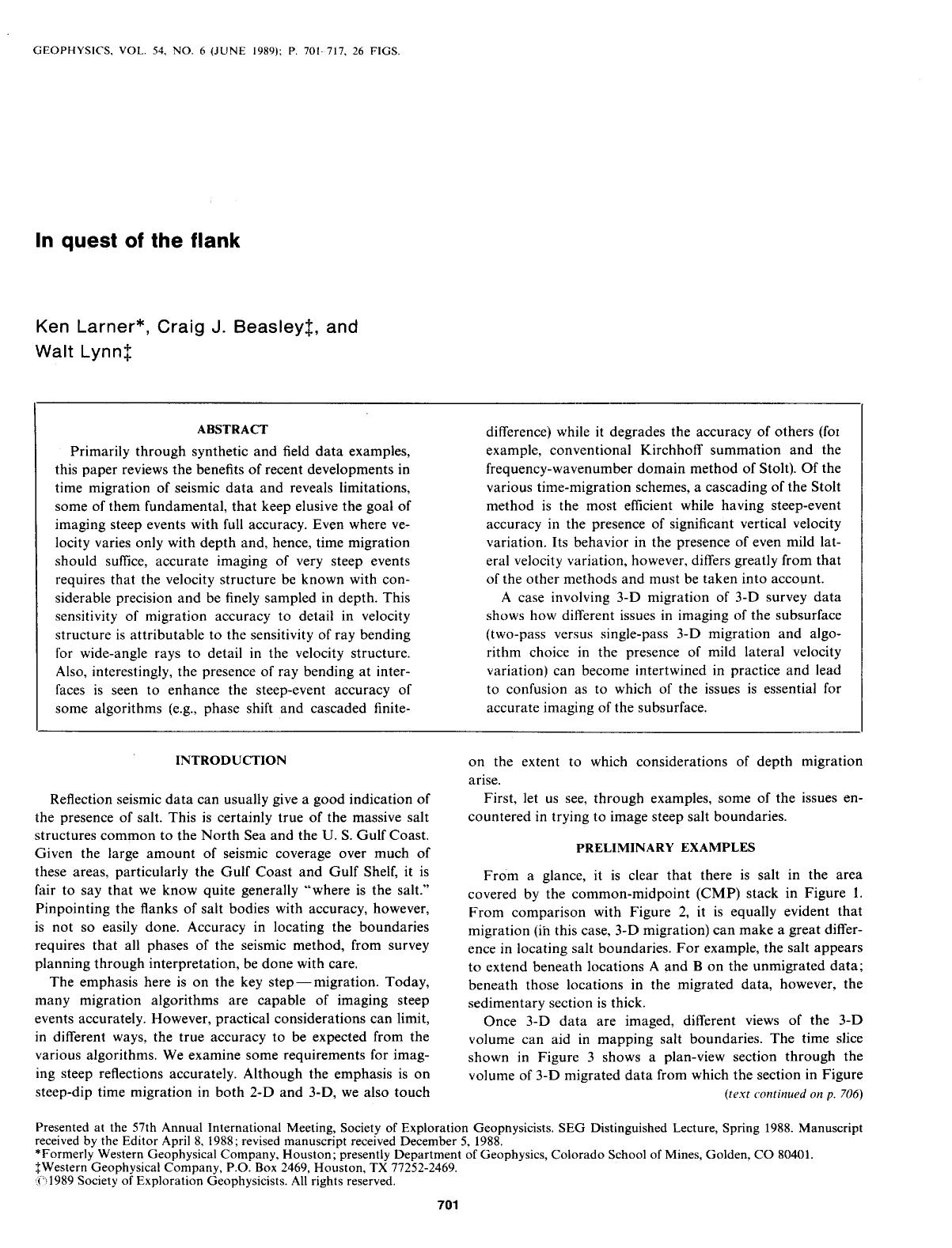 See erratum. Volume 54, Issue 7, Page 932.In quest of the flank by Larner K. L.; Beasley C. J.; Lynn W. S