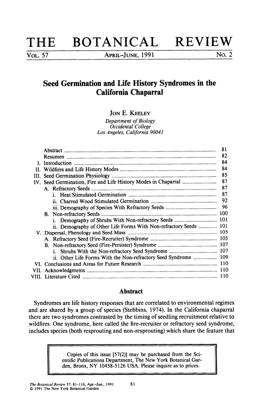 Seed germination and life history syndromes in the California chaparral by Unknown