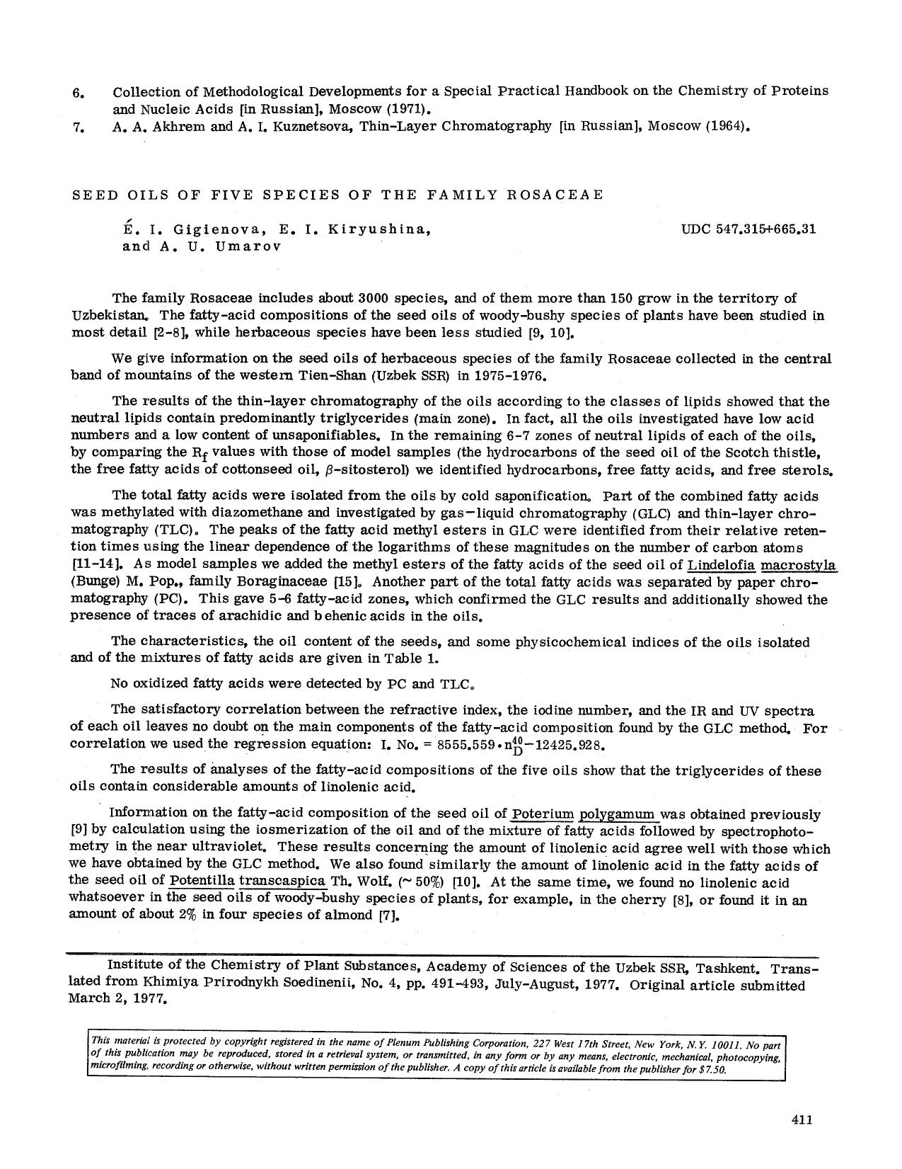 Seed oils of five species of the family Rosaceae by Unknown