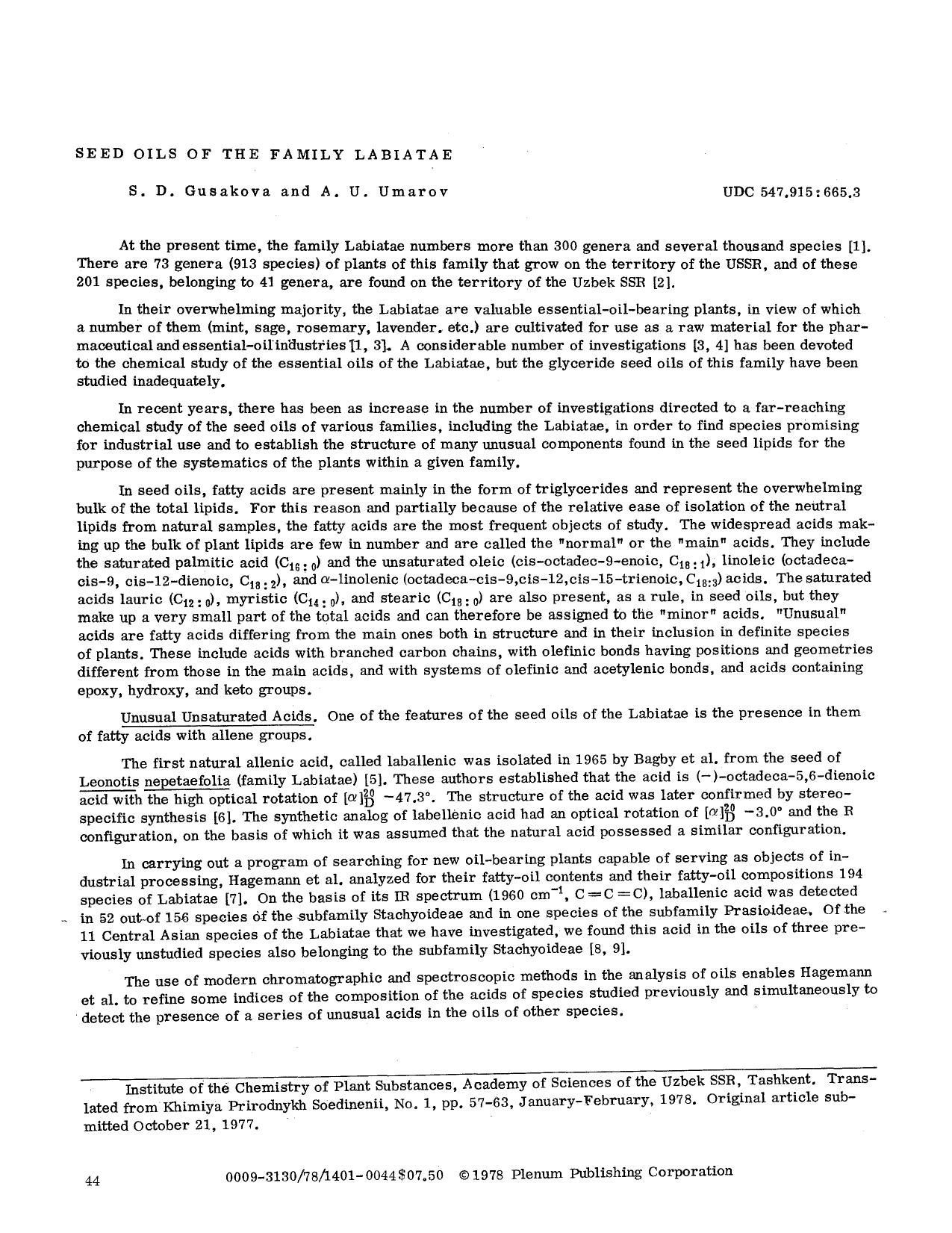 Seed oils of the family Labiatae by Unknown
