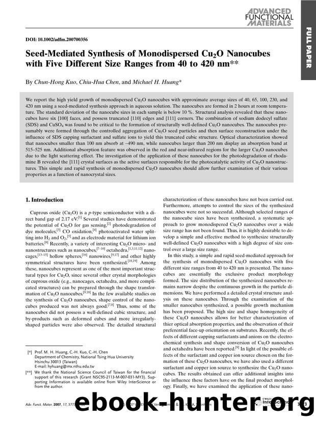 Seed-Mediated Synthesis of Monodispersed Cu2O Nanocubes with Five Different Size Ranges from 40 to 420 nm by Unknown